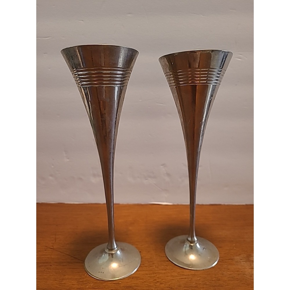 Vintage Pair Paradigm India Tall Silver Plated Decorative Wine Goblets